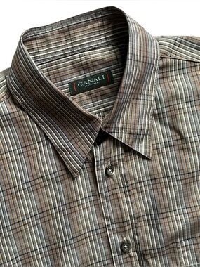 Canali Sportswear Check Button Up Long Sleeve Shirt Size Medium